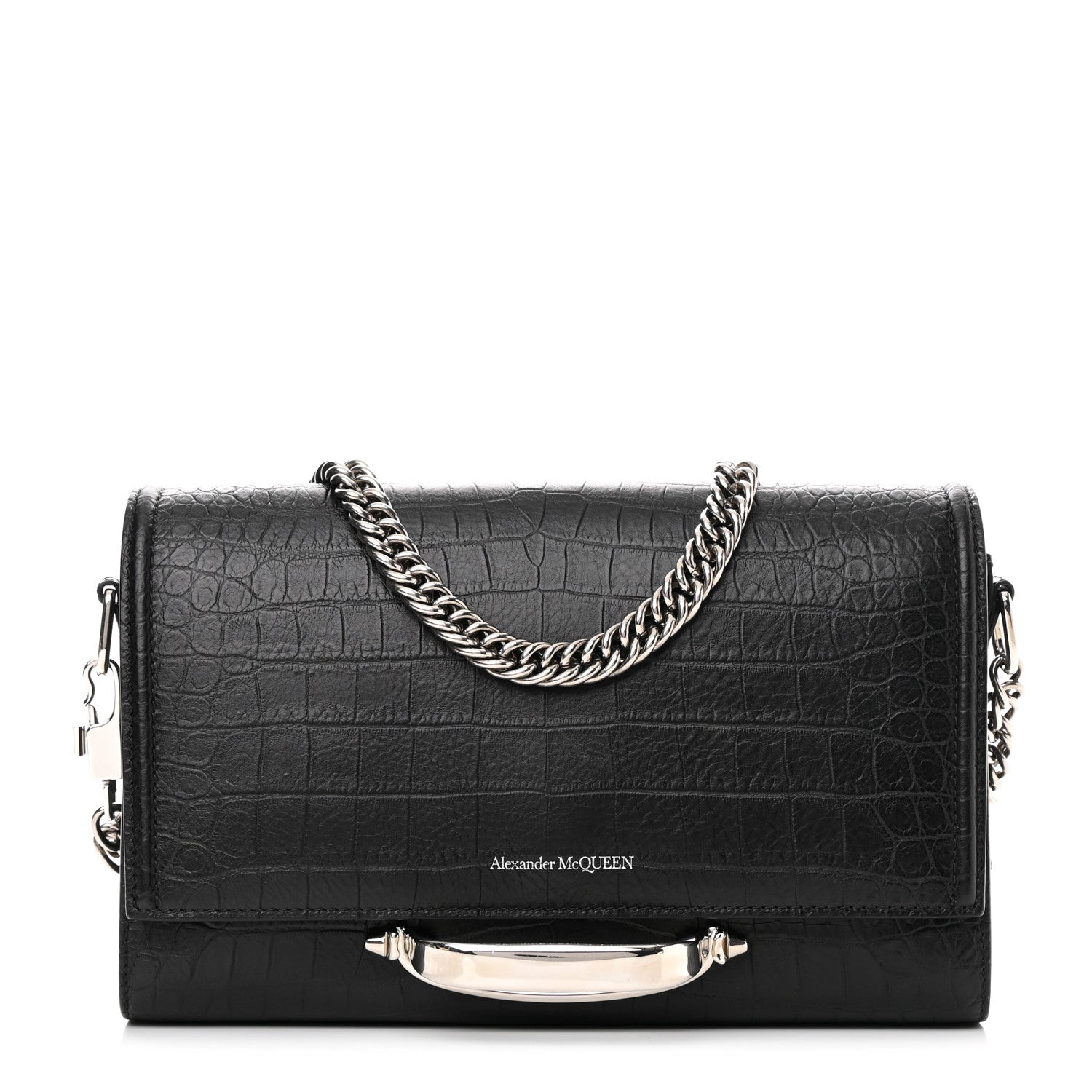 Alexander McQueen Calfskin Crocodile Embossed The Story Shoulder Bag Black 1 of 9