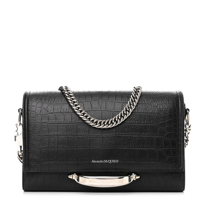 Alexander McQueen Calfskin Crocodile Embossed The Story Shoulder Bag Black 1 of 9