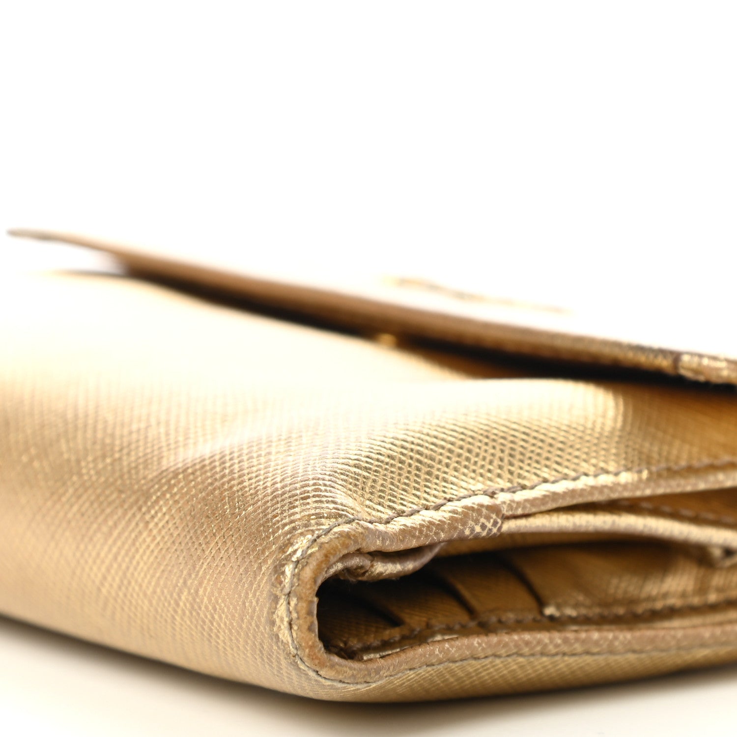 Prada Metallic Saffiano Compact Flap Wallet Gold 11 of 14