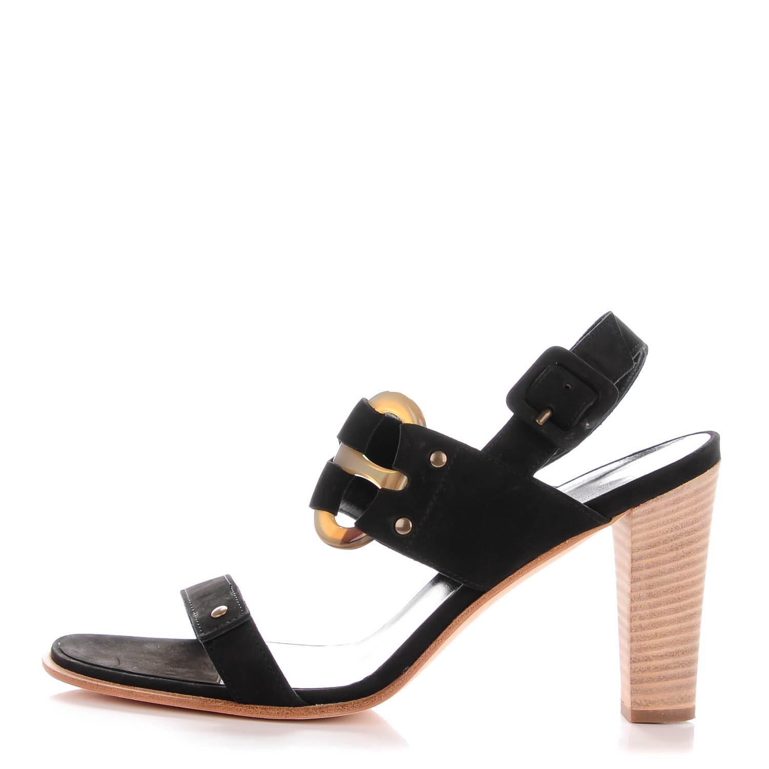 Hermes Nubuck Horn Mega Lady Sandals 37.5 Black 1 of 7
