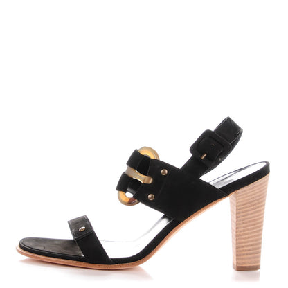 Hermes Nubuck Horn Mega Lady Sandals 37.5 Black 1 of 7