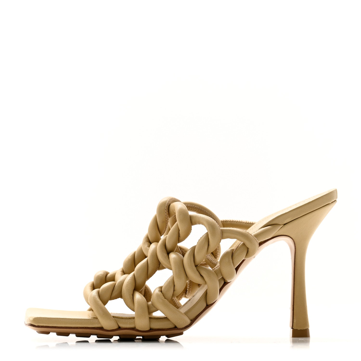 Bottega Veneta Nappa Braided Stretch Mule Sandals 37 Cane Sugar 1 of 10