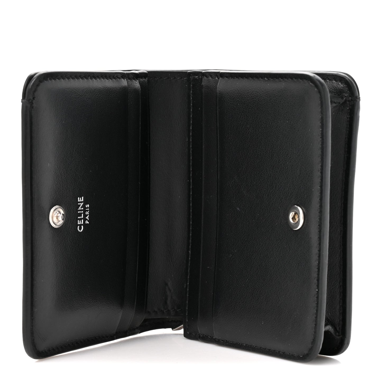 Shiny Calfskin Triomphe Compact Wallet Black
