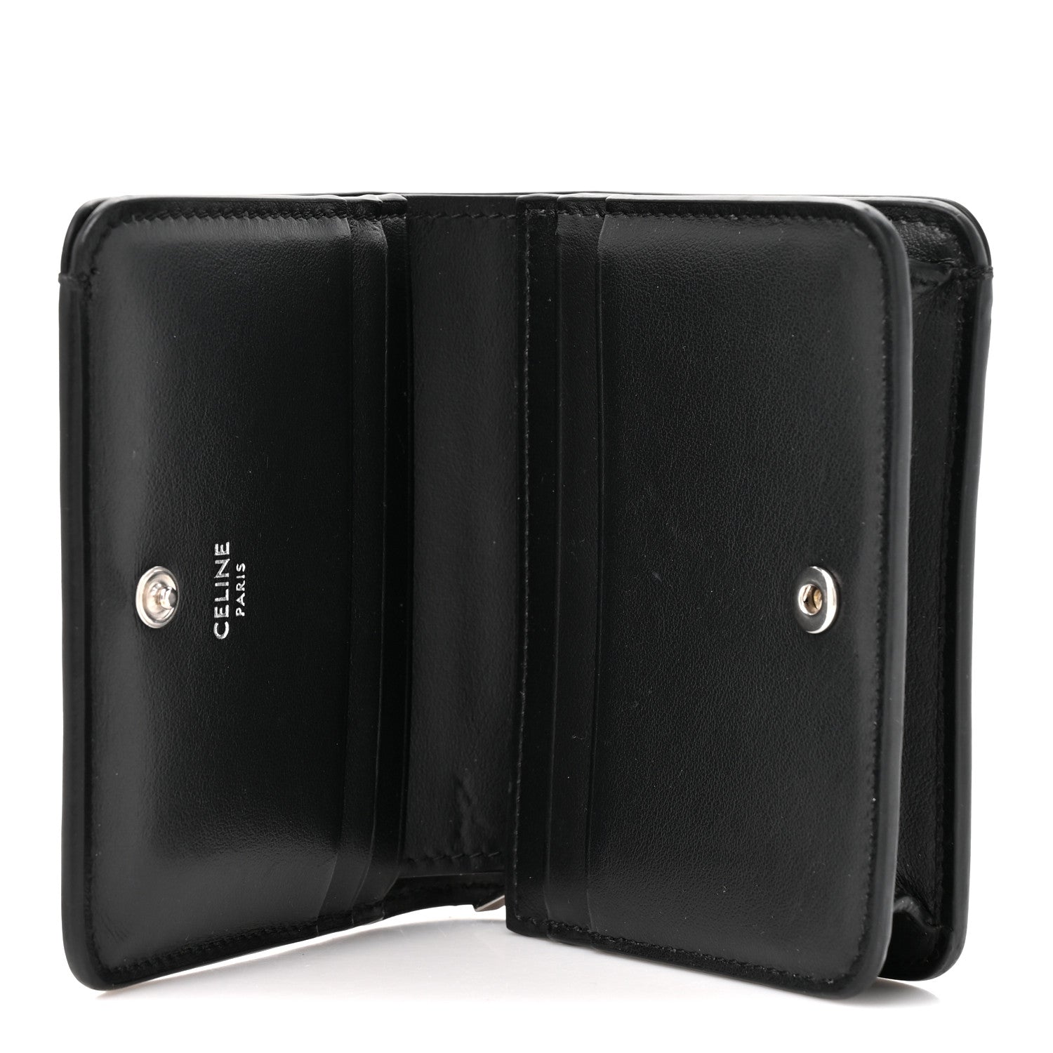 Celine Shiny Calfskin Triomphe Compact Wallet Black 5 of 10