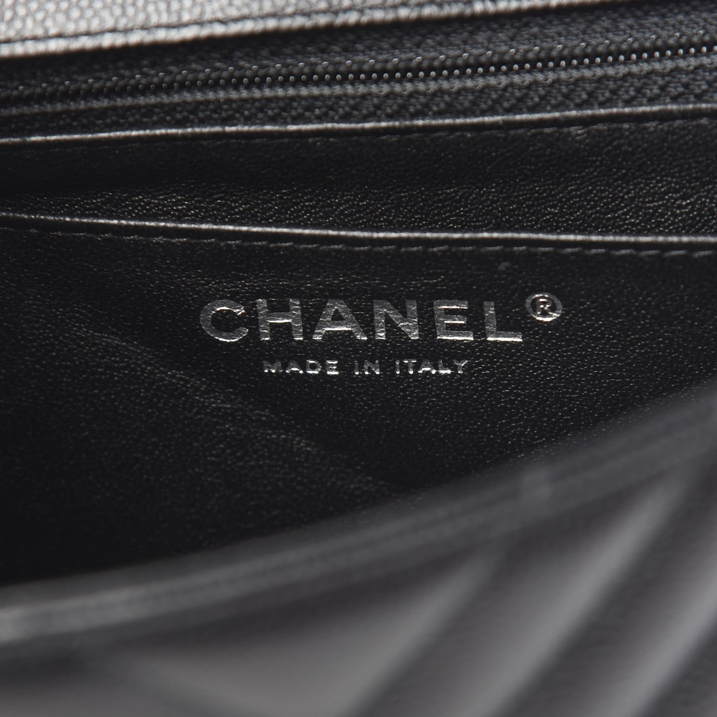 Caviar Chevron Quilted Mini Square Flap Black