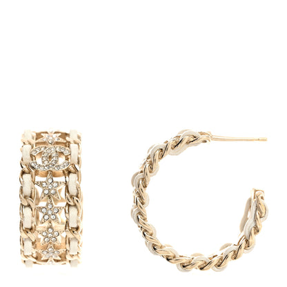 Chanel Lambskin Crystal Star Chain Hoop Earrings Gold White 1 of 4