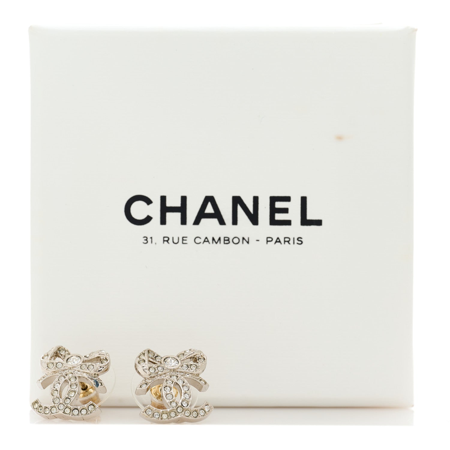 Chanel Crystal CC Bow Dangle Earrings Silver 5 of 5