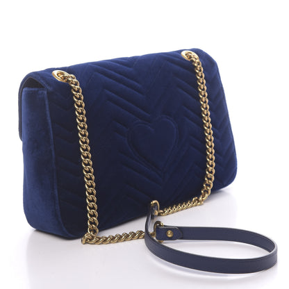 Gucci Velvet Matelasse Medium GG Marmont Shoulder Bag Cobalt Blue 3 of 13