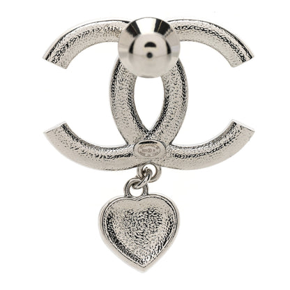 Chanel Crystal Pearl CC Heart Drop Brooch Silver 3 of 4