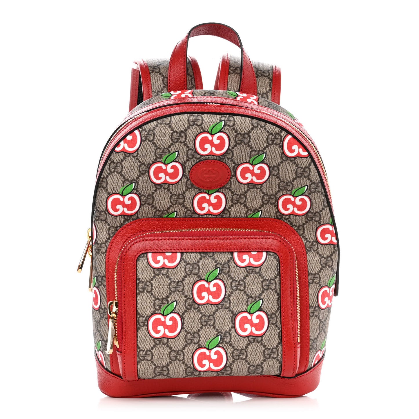 GG Supreme Monogram Apple Small Retro Interlocking G Day Backpack Beige Multicolor Lobster Red