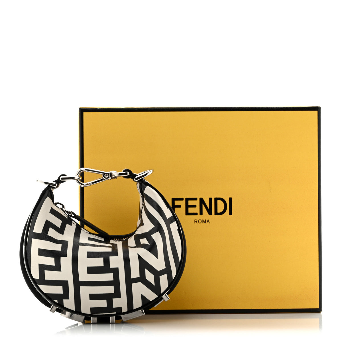 Fendi X MARC JACOBS Nappa Vitello King Logo Print Nano Fendigraphy Hobo Charm White Black 14 of 14