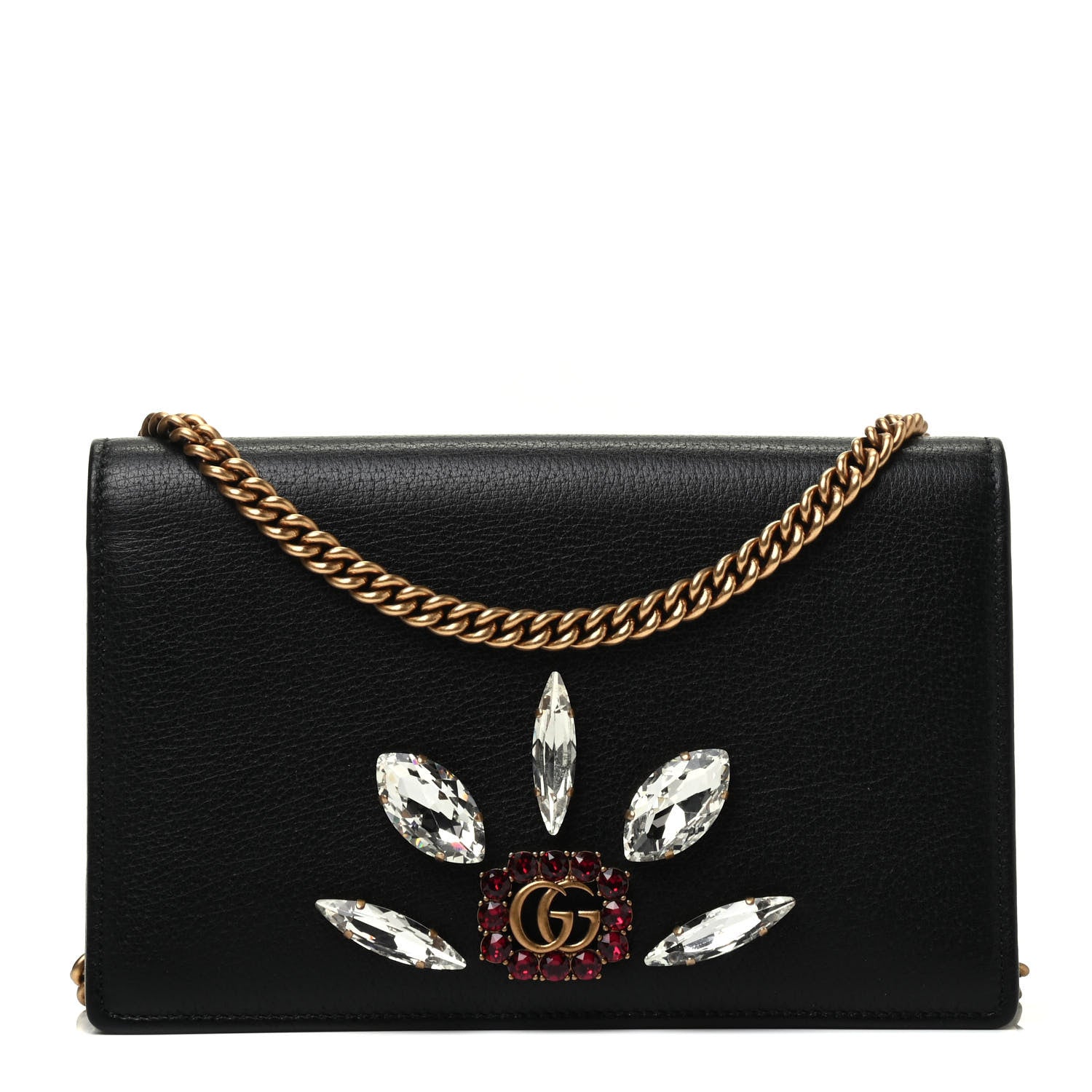 Gucci Calfskin Marquise Crystals Mini GG Chain Wallet Black 1 of 7