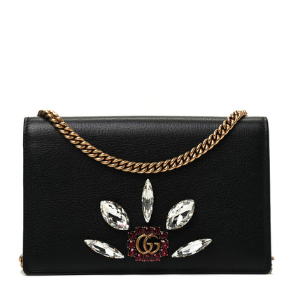 Gucci Calfskin Marquise Crystals Mini GG Chain Wallet Black 1 of 7