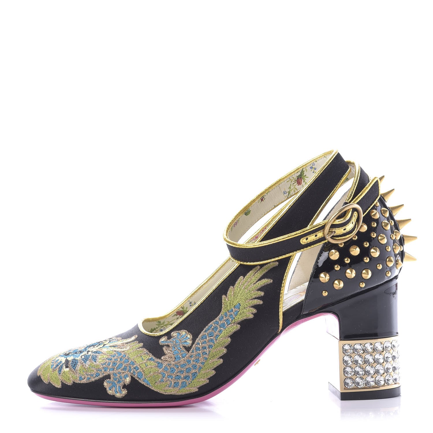 Gucci Satin Embroidered Dragon Caspar Pumps 36 Black 1 of 9