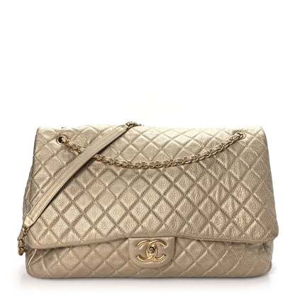 Chanel Metallic Calfskin Quilted Small XXL Travel Flap Bag Gold 1 of 9