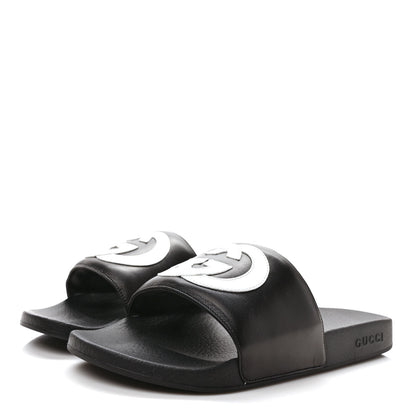 Gucci Nappa Miro Soft Calfskin Interlocking G Mens Slide Sandals 9 Black White 3 of 8
