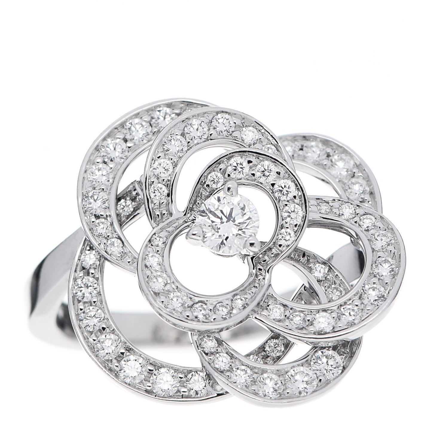 18K White Gold Diamond Fil de Camelie Ring 49 5
