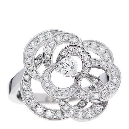 Chanel 18K White Gold Diamond Fil de Camelie Ring 49 5 1 of 7