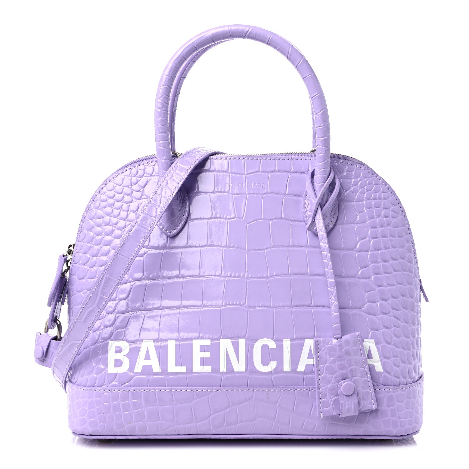 Balenciaga Shiny Calfskin Logo Crocodile Embossed S Ville Top Handle Bag Lilac White 1 of 11