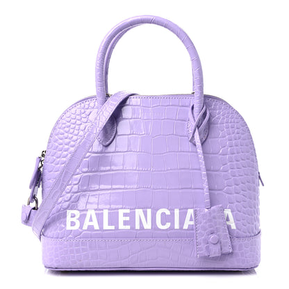 Balenciaga Shiny Calfskin Logo Crocodile Embossed S Ville Top Handle Bag Lilac White 1 of 11