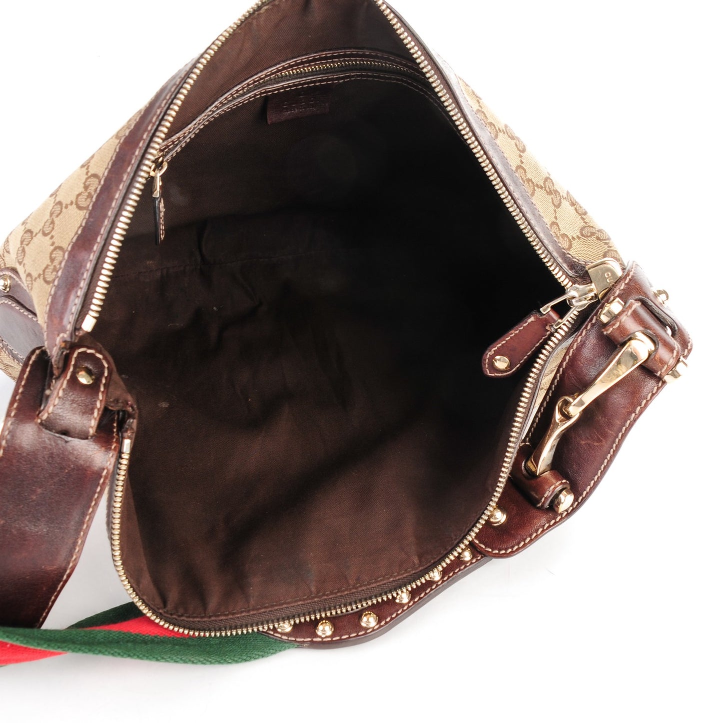 Monogram Web Studded Pelham Shoulder Bag Dark Brown