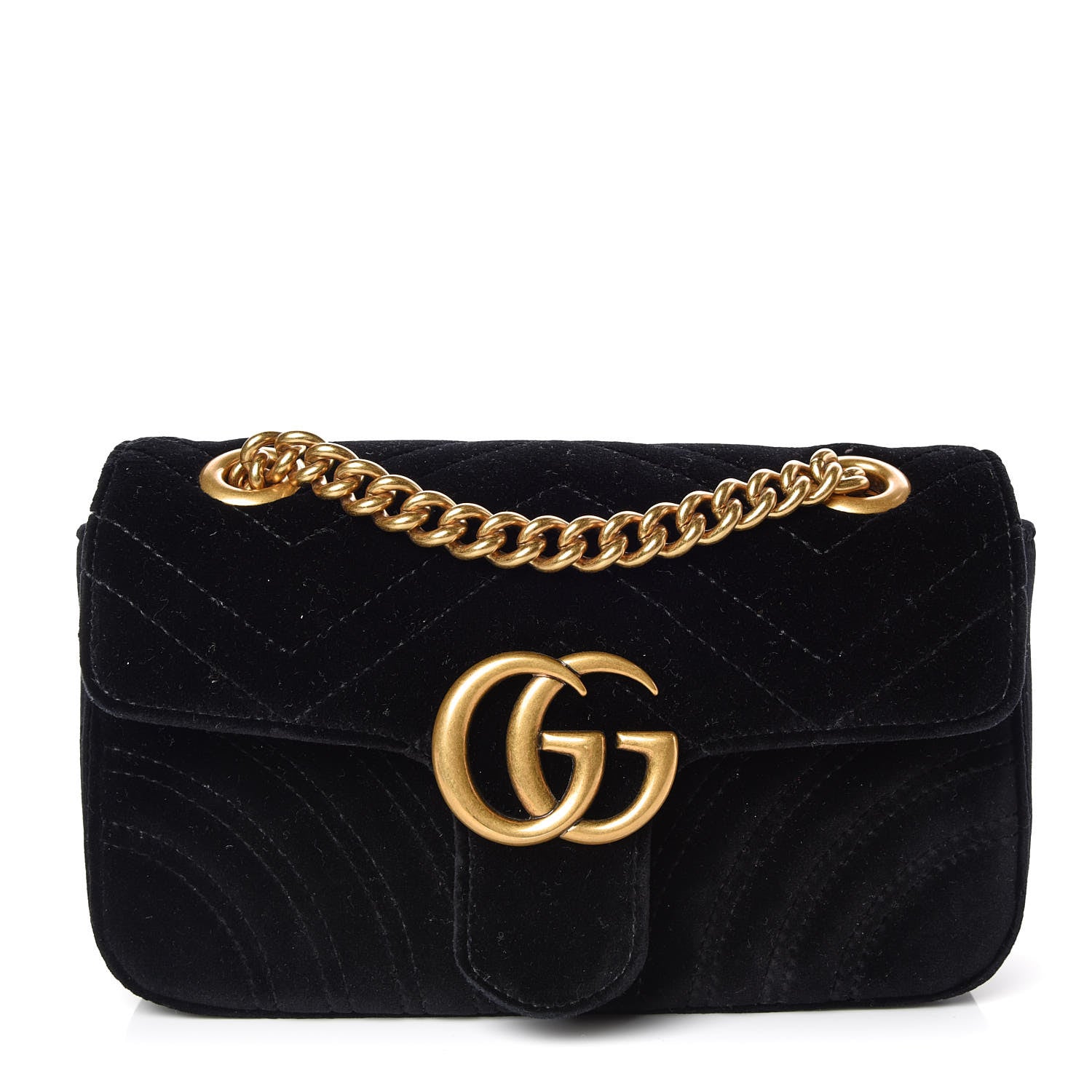 Gucci Velvet Matelasse Mini GG Marmont Shoulder Bag Black 1 of 10