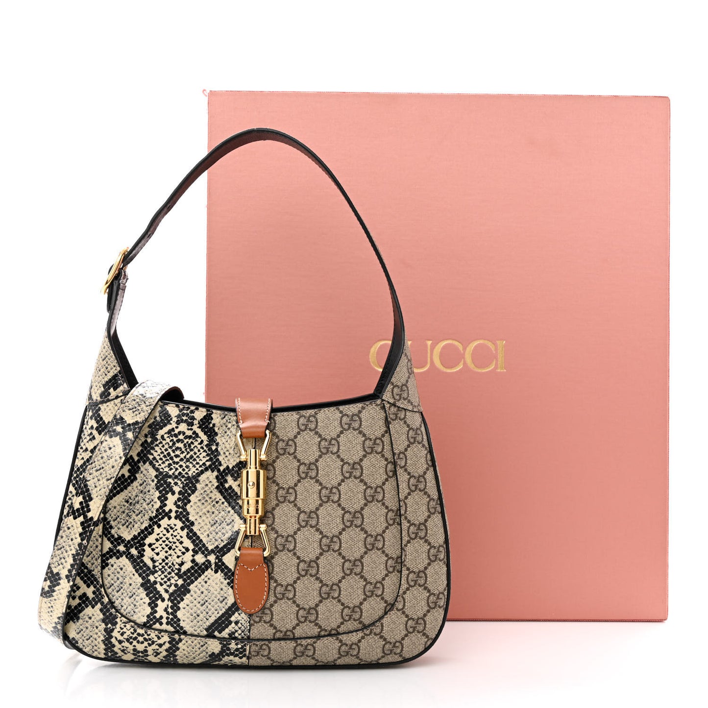 GG Supreme Monogram Snakeskin Small Jackie 1961 Hobo Beige Ebony