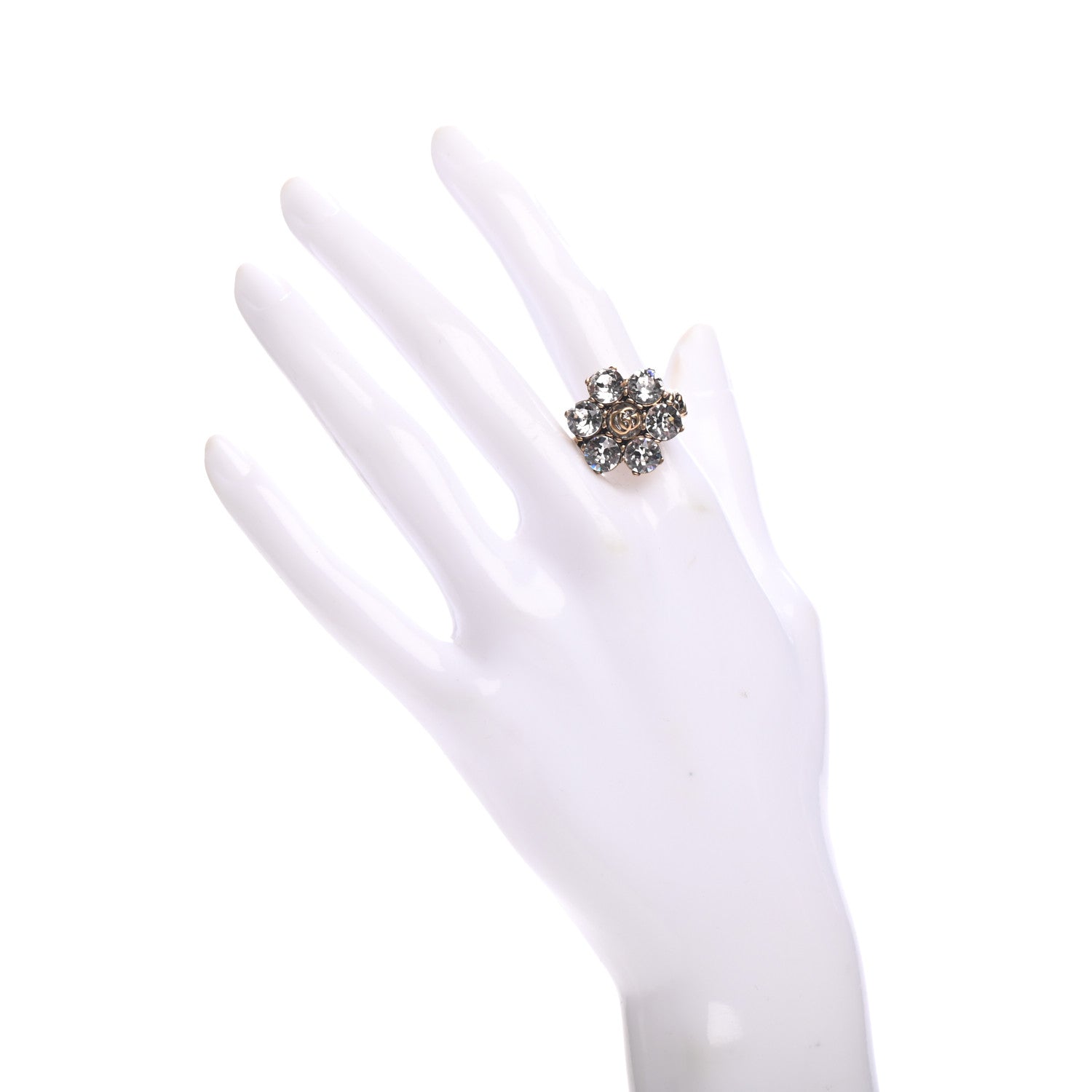 Gucci Metal Crystal Double G Ring M Aged Gold 2 of 8