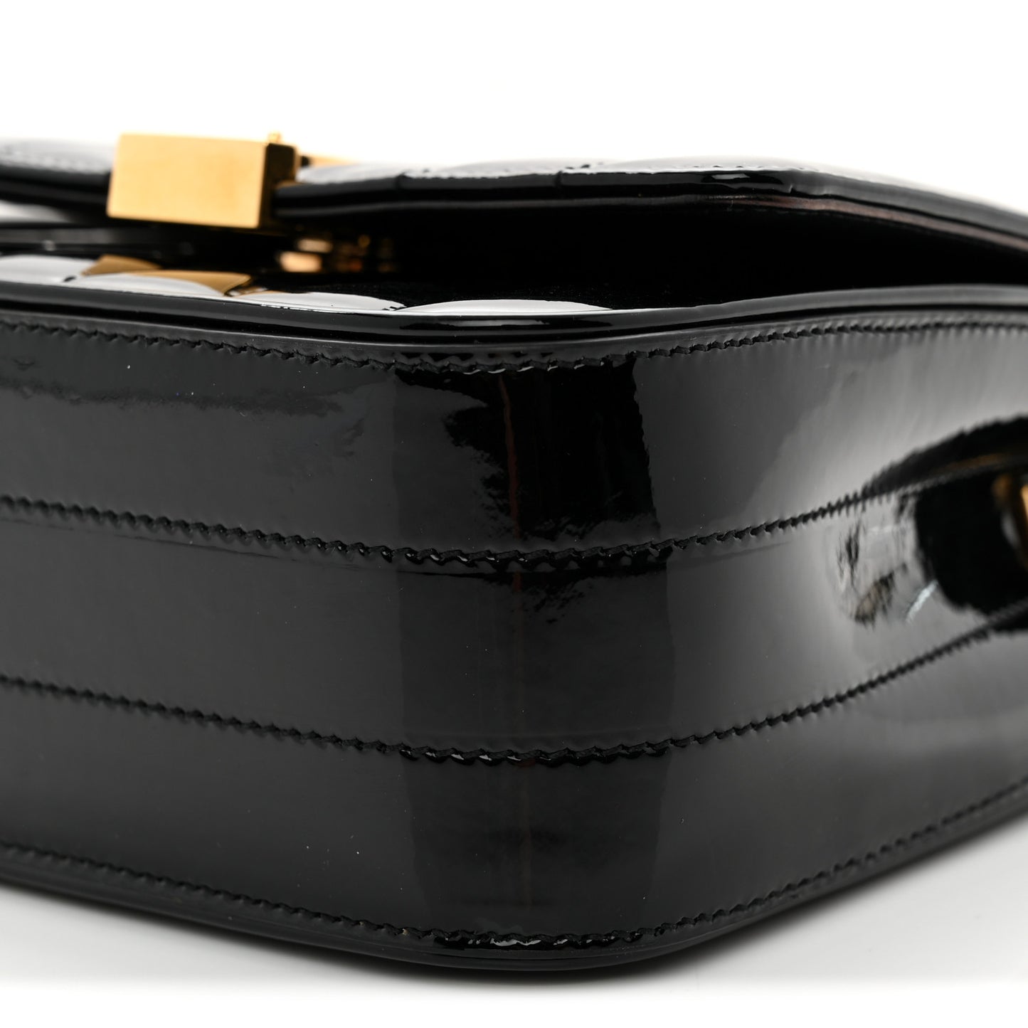Patent Calfskin Matelasse Monogram Small Vicky Chain Bag Black