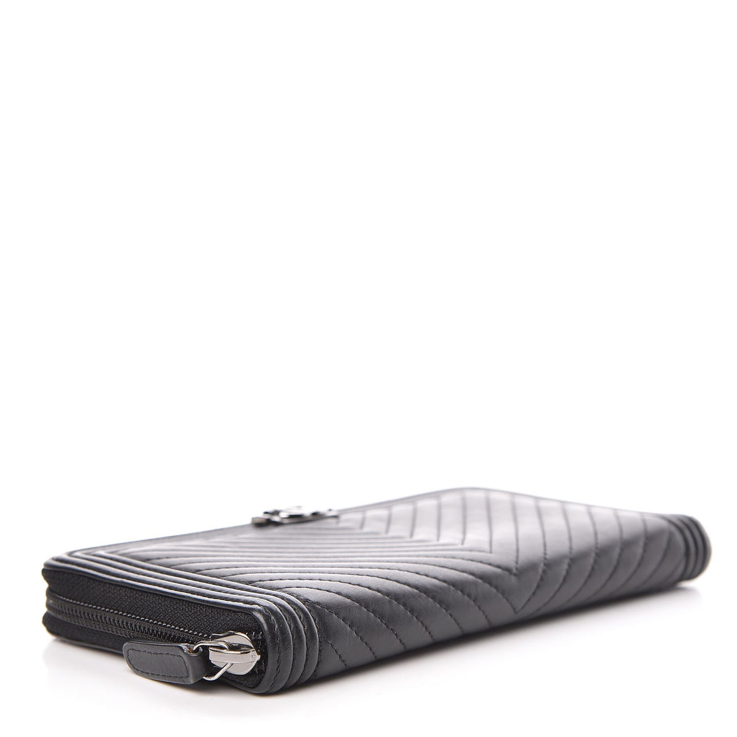 Lambskin Chevron Quilted Zip Around Boy Wallet Black