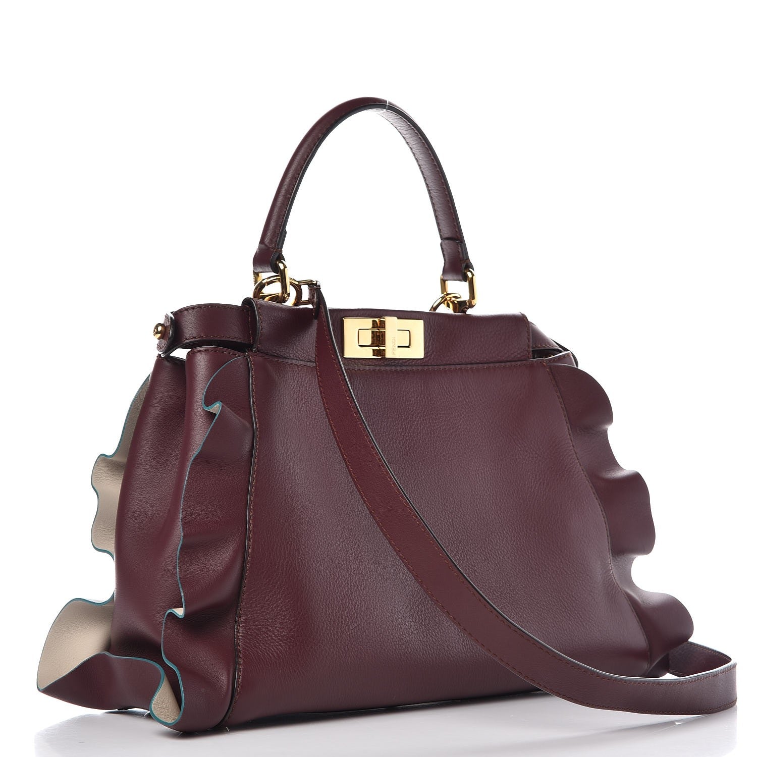 Fendi Vitello Seta Waves Bi-Color Medium Peekaboo Iconic Satchel Bordeaux Latte 4 of 10