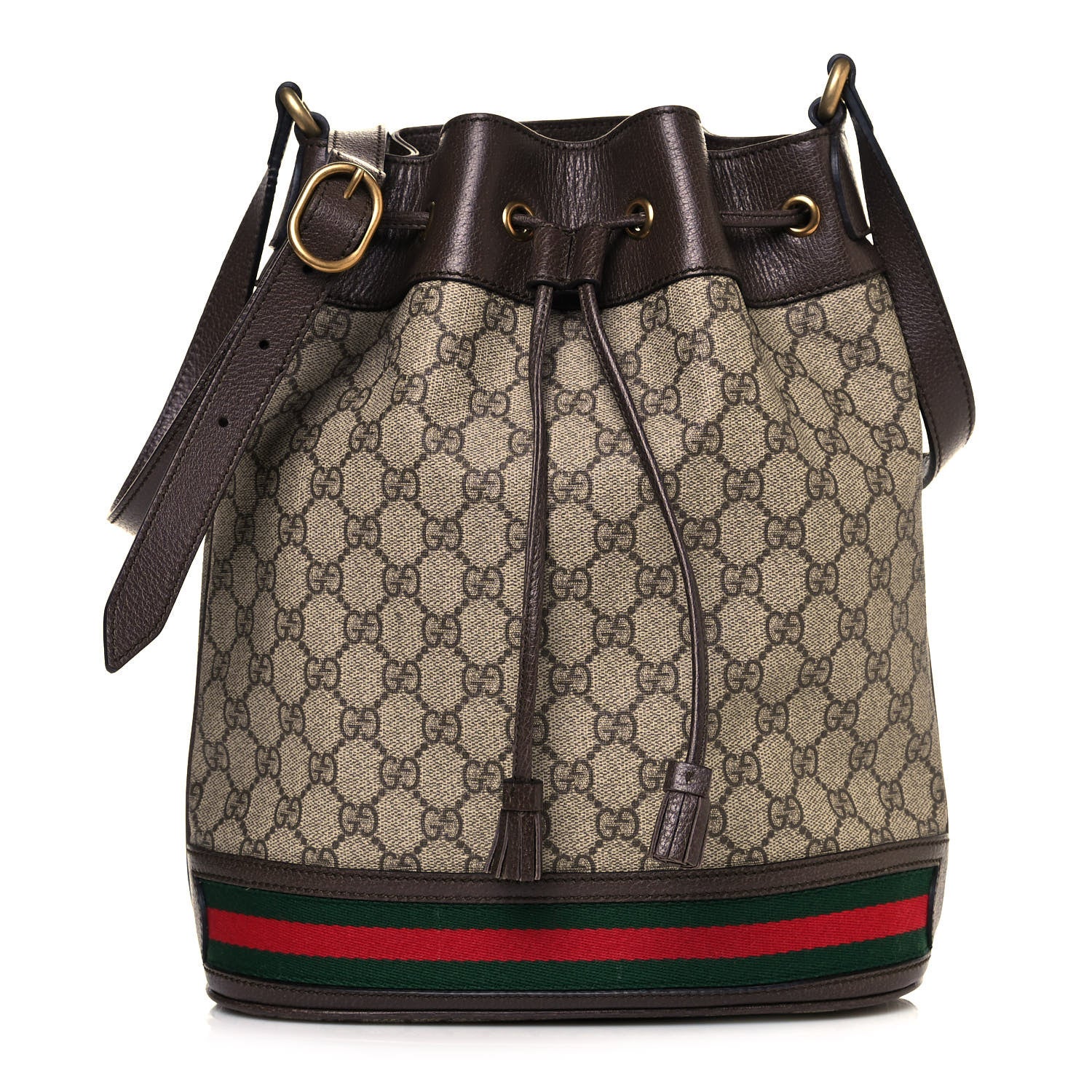 Gucci GG Supreme Monogram Web Ophidia Bucket Bag Brown 1 of 10