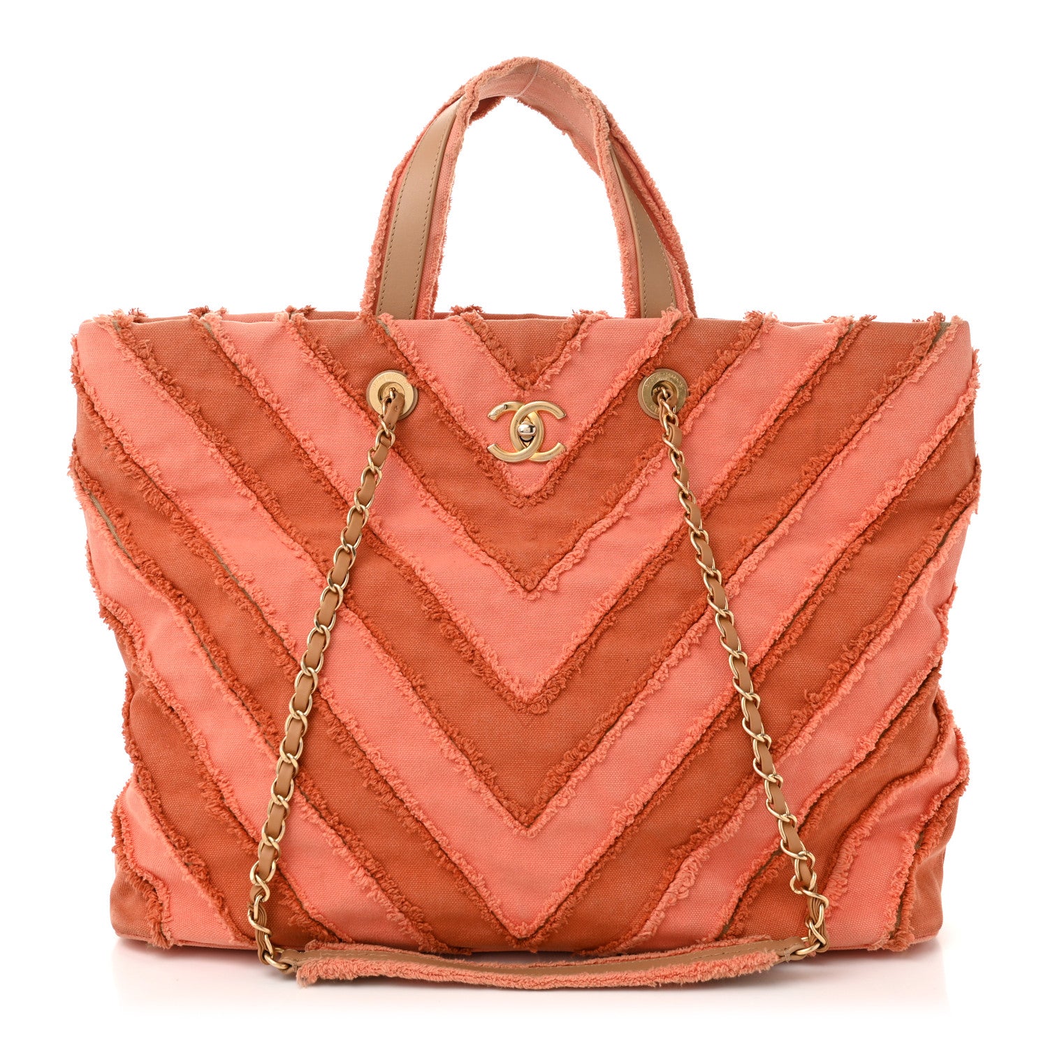 Chanel Canvas Chevron Cuba Patchwork Shopper Tote Orange 1 of 12