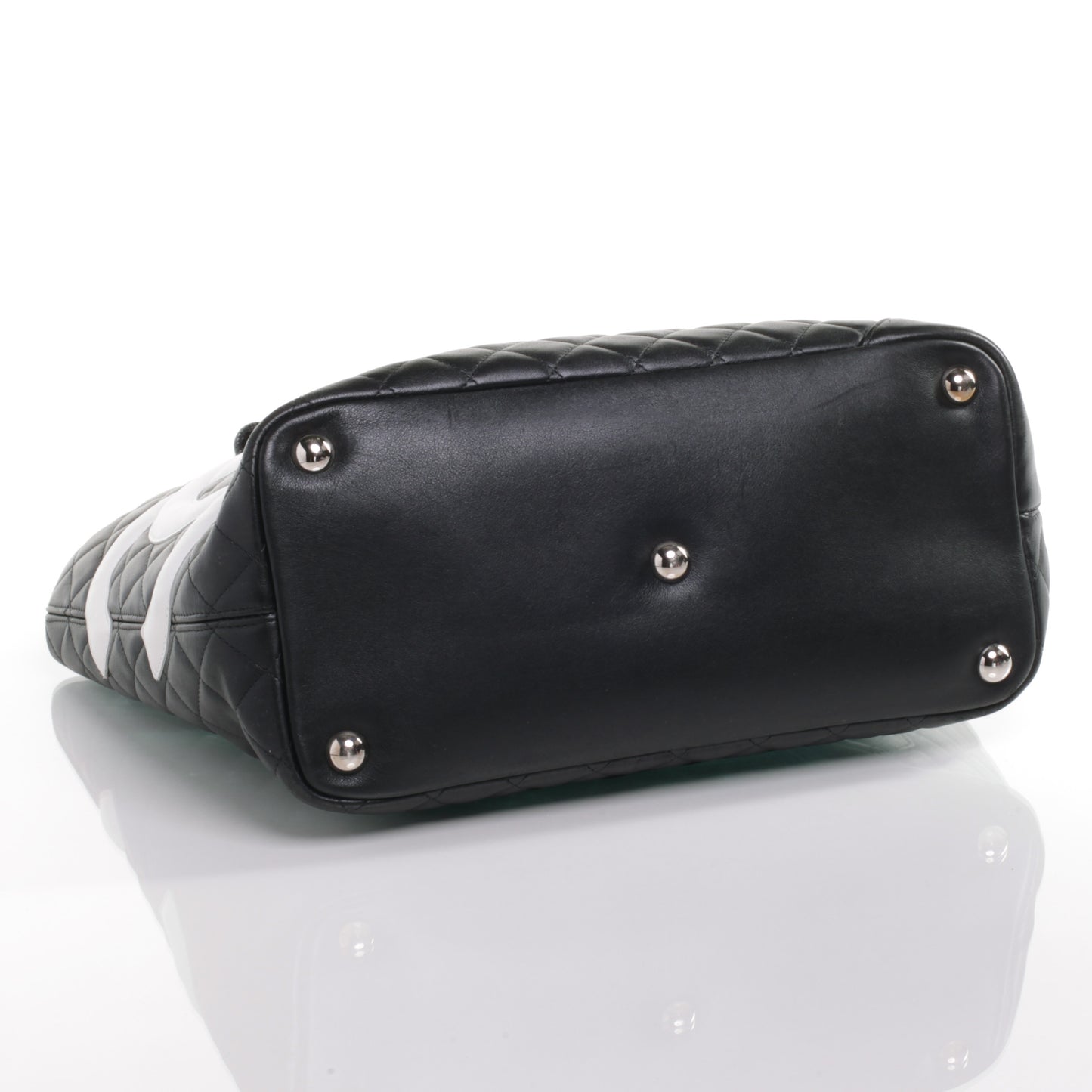 Calfskin Quilted Large Cambon Tote Black White