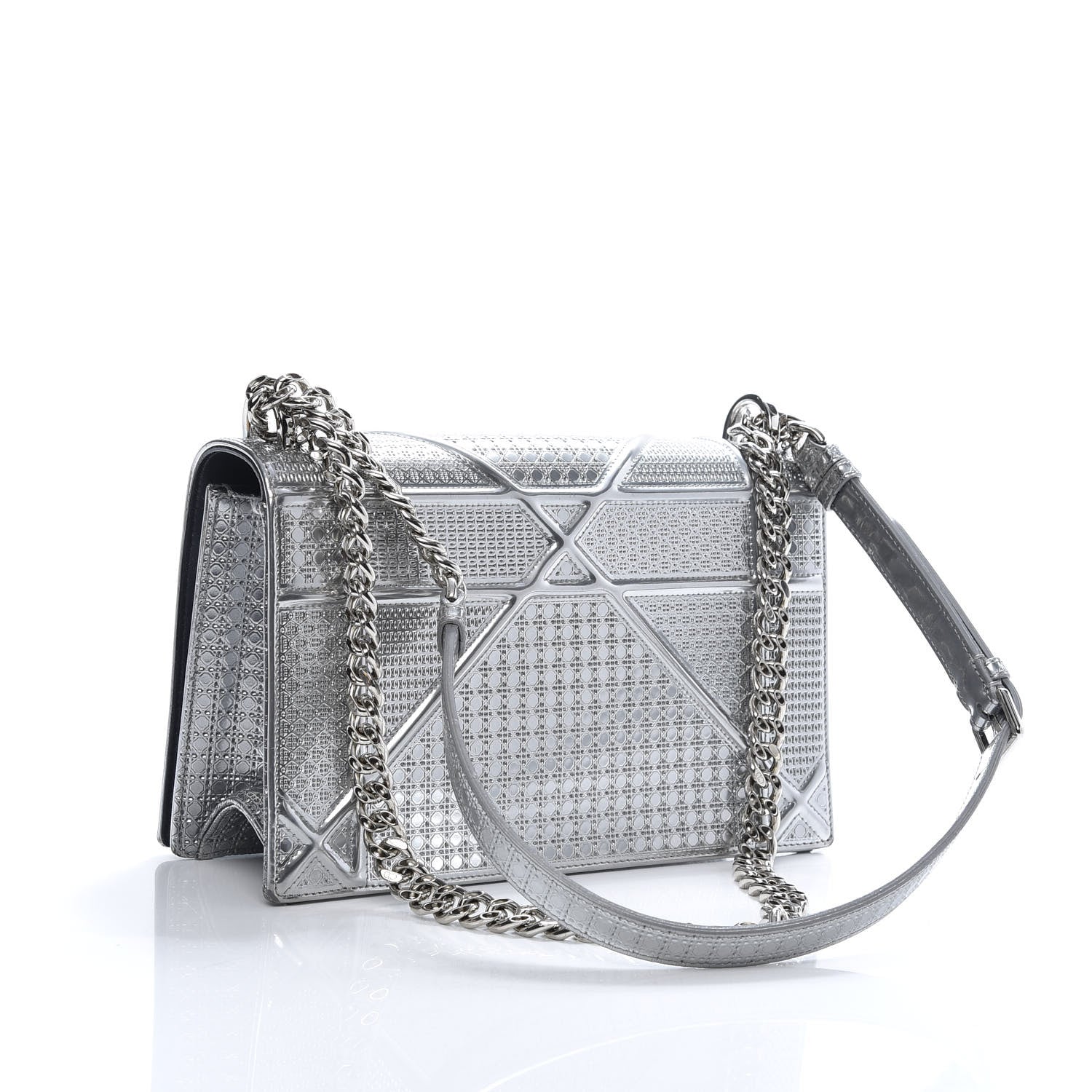 Christian Dior Metallic Patent Micro-Cannage Medium Diorama Flap Bag Silver 2 of 14