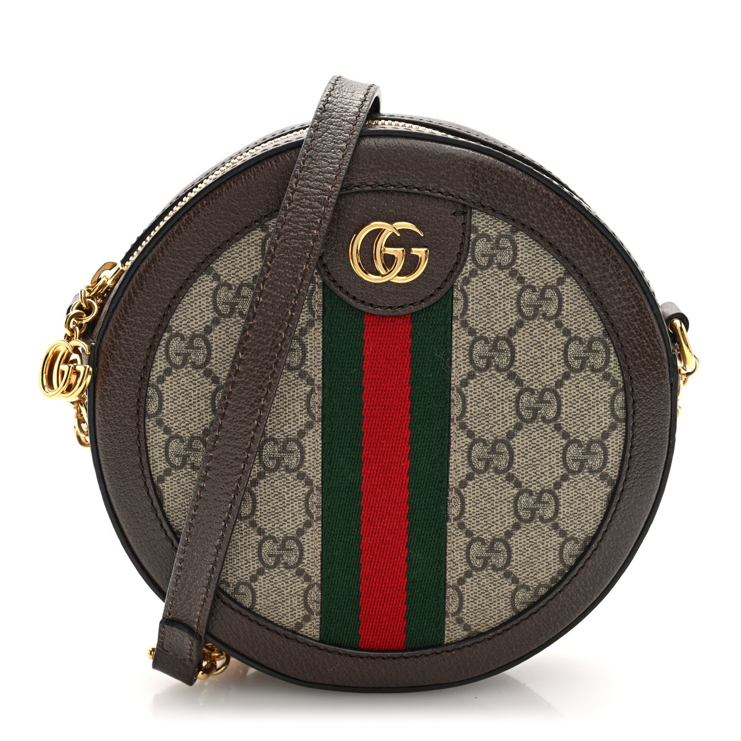 Gucci GG Supreme Monogram Web Mini Ophidia Round Shoulder Bag Brown 1 of 10