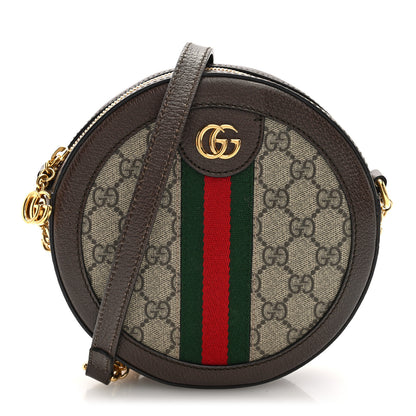 Gucci GG Supreme Monogram Web Mini Ophidia Round Shoulder Bag Brown 1 of 10
