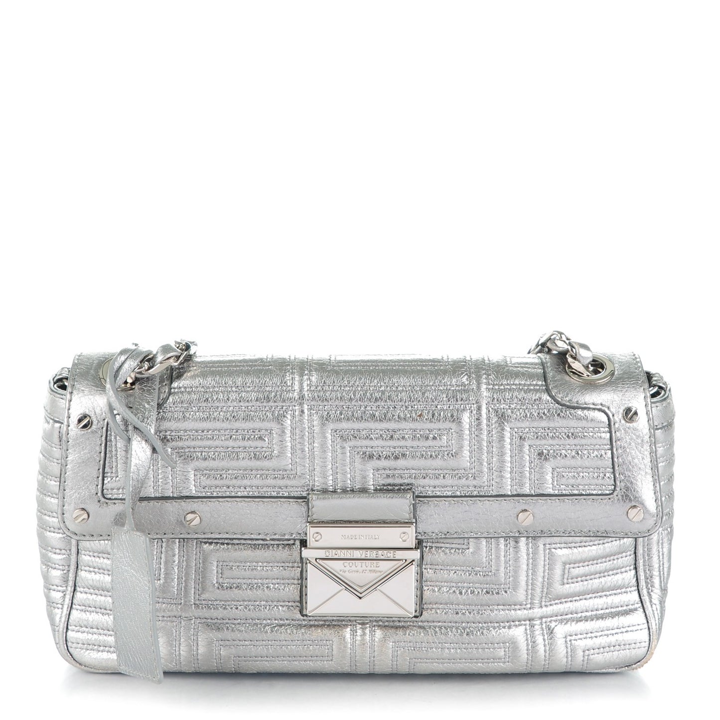Metallic Calfskin Quilted Couture Shoulder Bag Silver