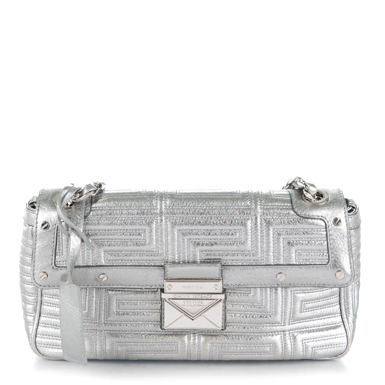 Versace Metallic Calfskin Quilted Couture Shoulder Bag Silver 1 of 7