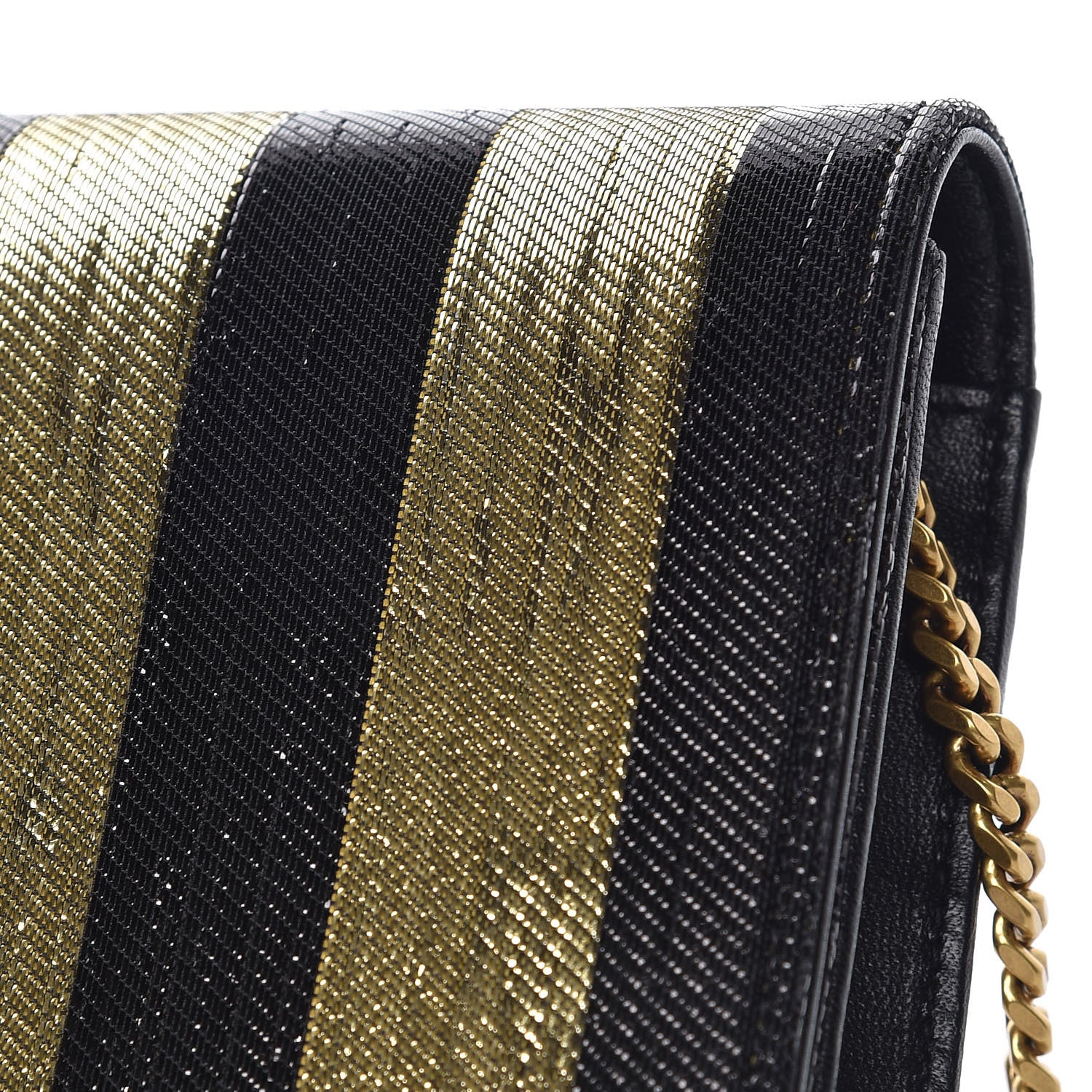 Saint Laurent Sequin Striped Classic Monogram Kate Tassel Chain Wallet Black Gold 14 of 18