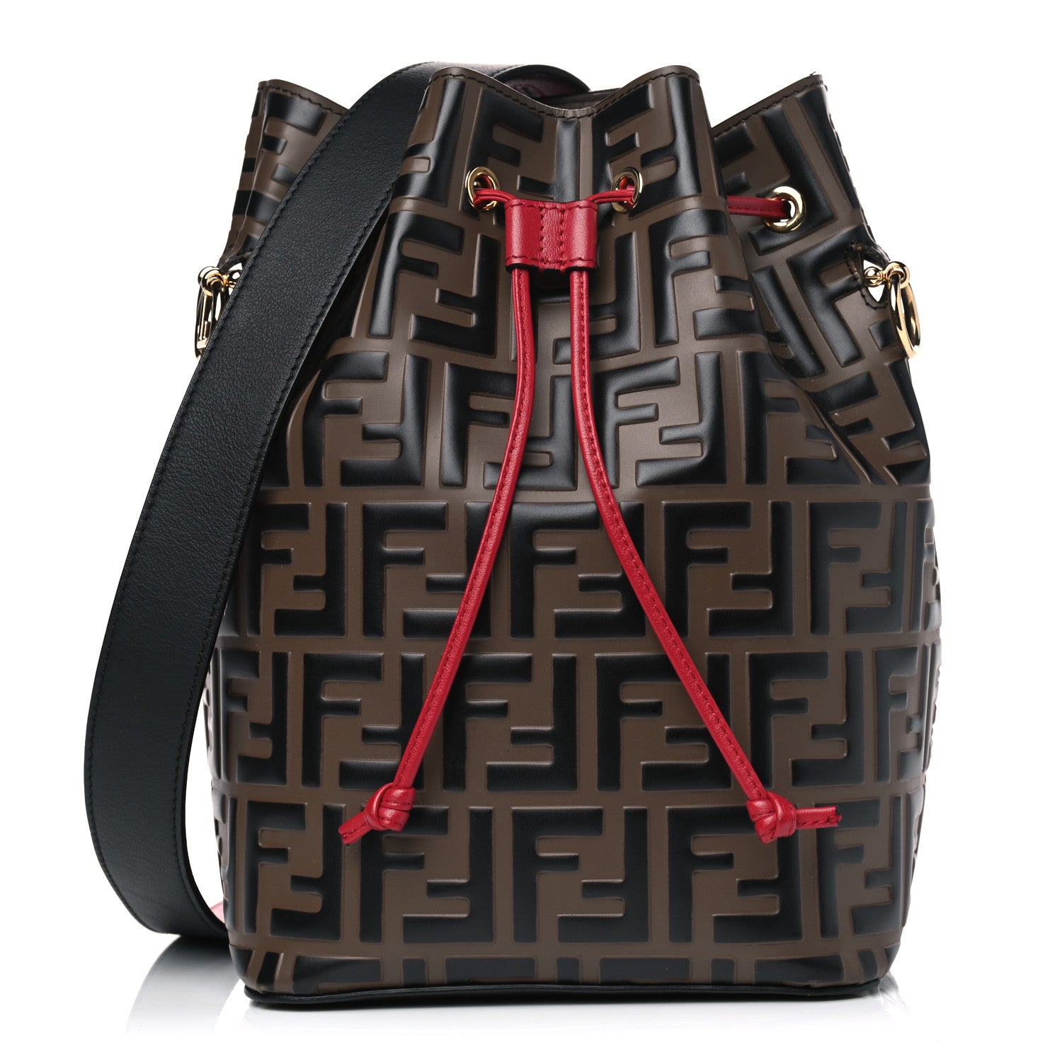Fendi Vitello Grace F is Fendi Bi-Color FF 1974 Embossed Grande Mon Tresor Bucket Bag Maya Black Fragola 1 of 4