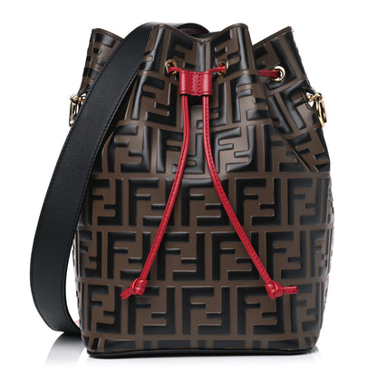 Fendi Vitello Grace F is Fendi Bi-Color FF 1974 Embossed Grande Mon Tresor Bucket Bag Maya Black Fragola 1 of 4
