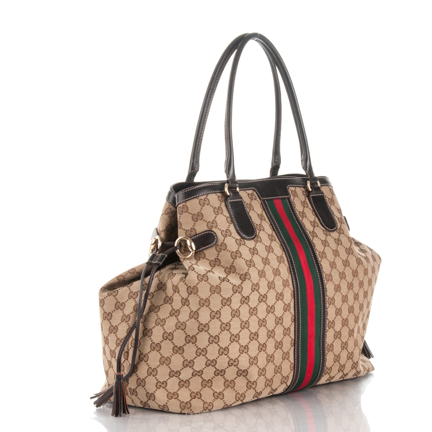 Gucci Monogram Vintage Web Large Tassel Tote Brown 3 of 9