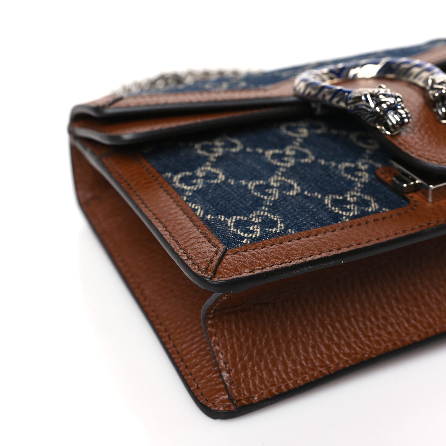 Gucci New Denim GG Monogram Dollar Calfskin Enamel Mini Dionysus Shoulder Bag Blue Tea Cuir Epilog Electric Blue 8 of 9