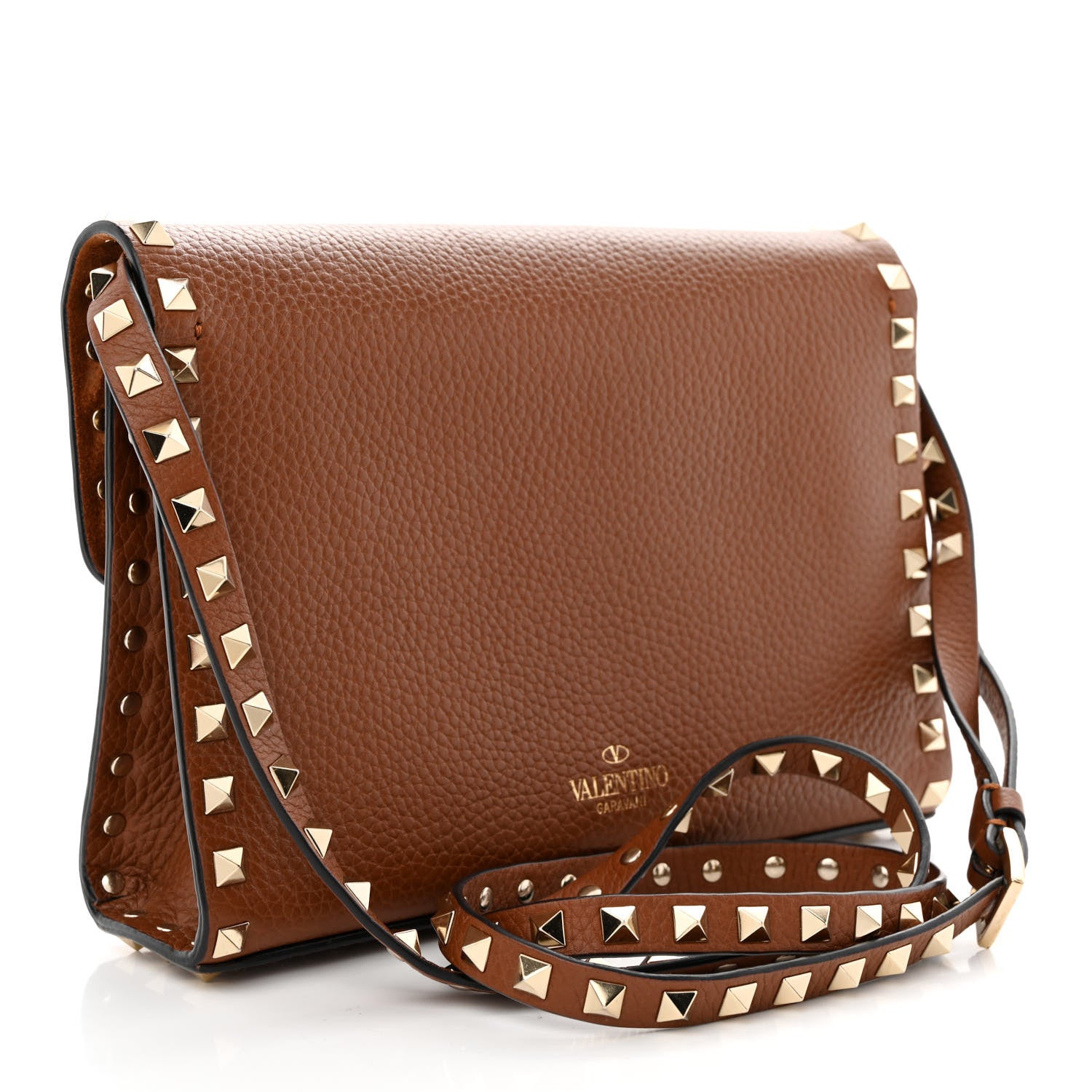 Valentino Garavani Pebbled Calfskin Medium Rockstud Flip Lock Crossbody Bag Bright Cognac 3 of 16