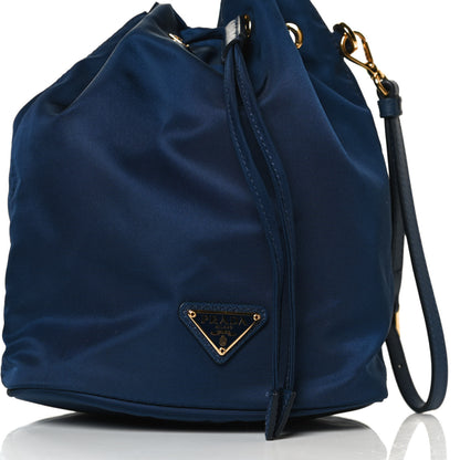 Prada Saffiano Tessuto Nylon Vela Bucket Wristlet Blue 8 of 12