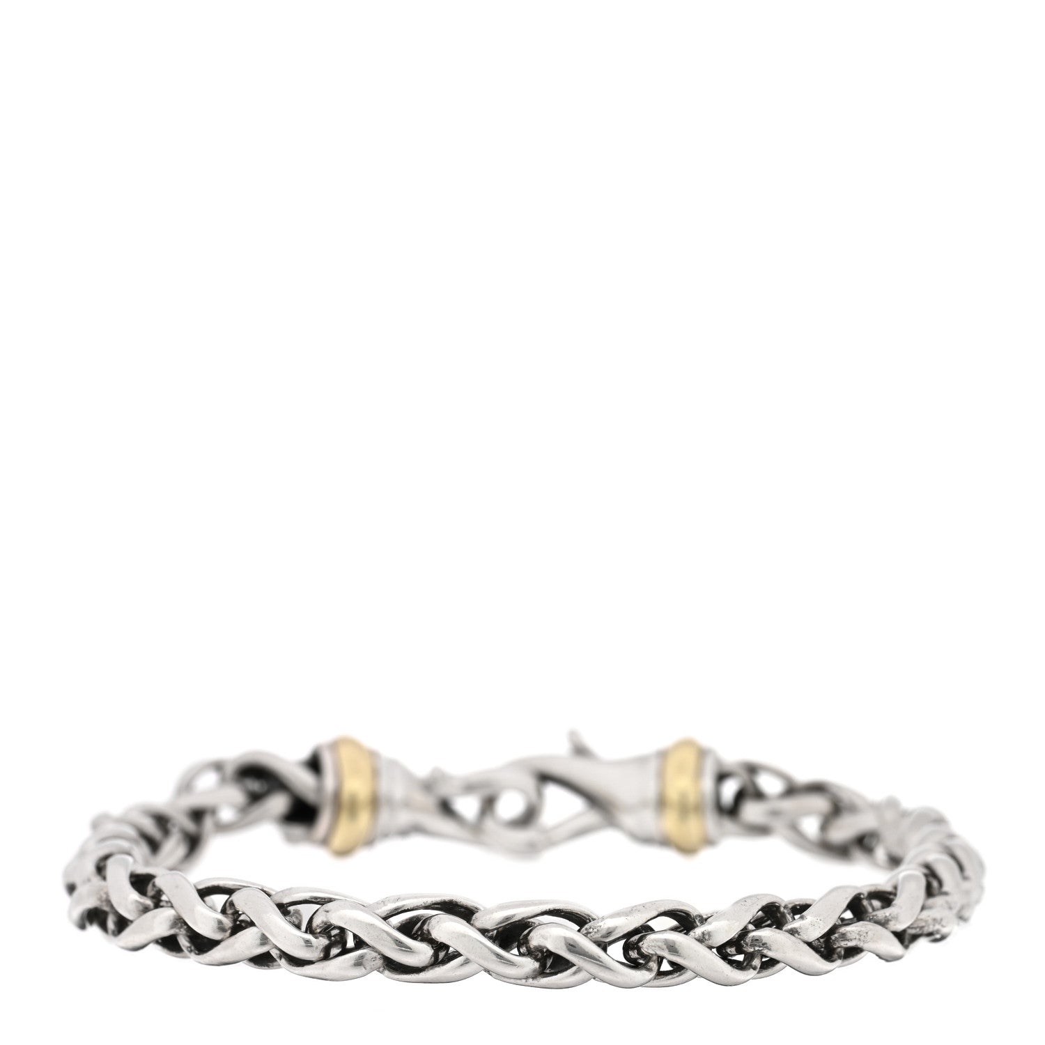 David Yurman Sterling Silver 14K Yellow Gold 6mm Wheat Chain Bracelet 1 of 3
