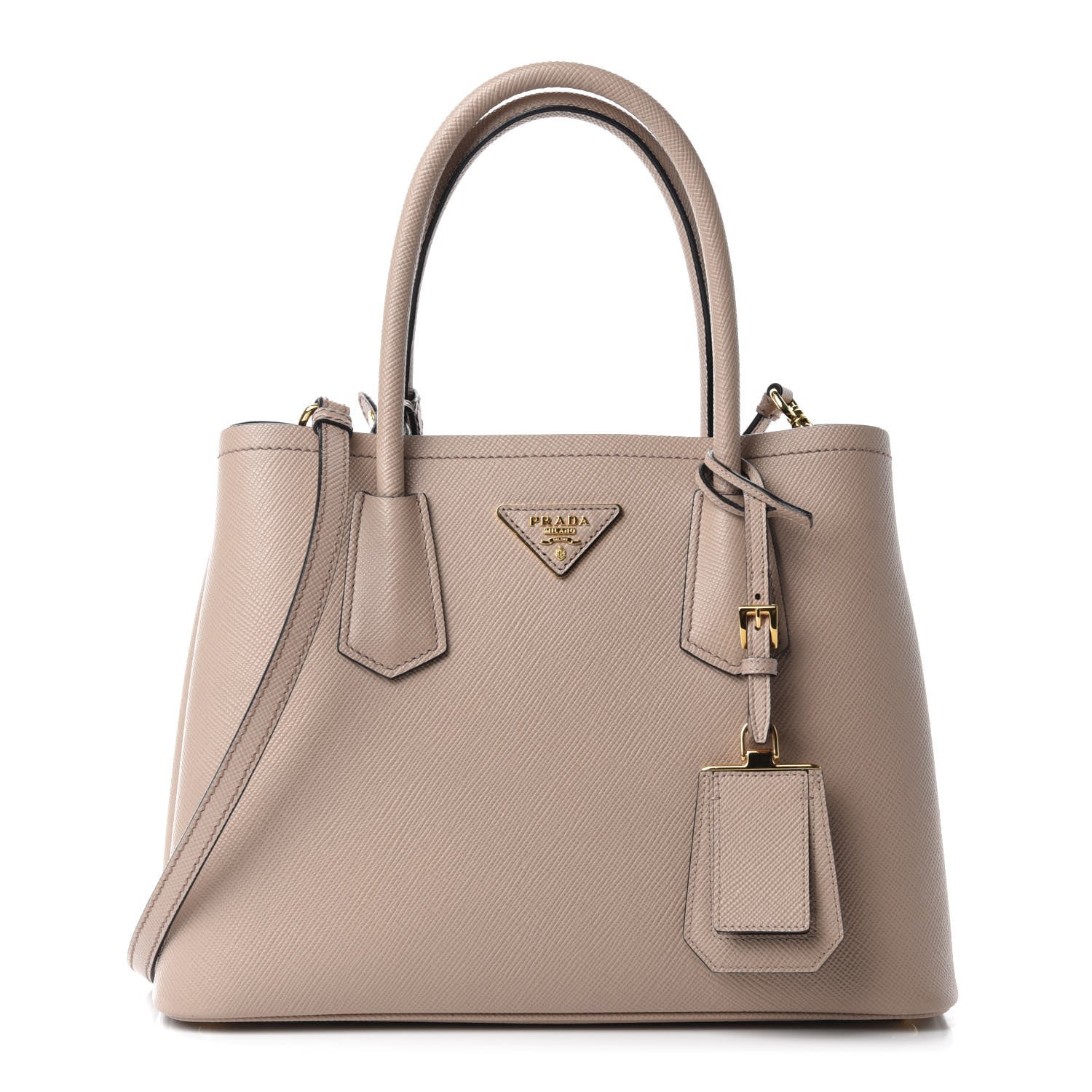 Prada Saffiano Cuir Small Double Bag Cammeo Black 1 of 11