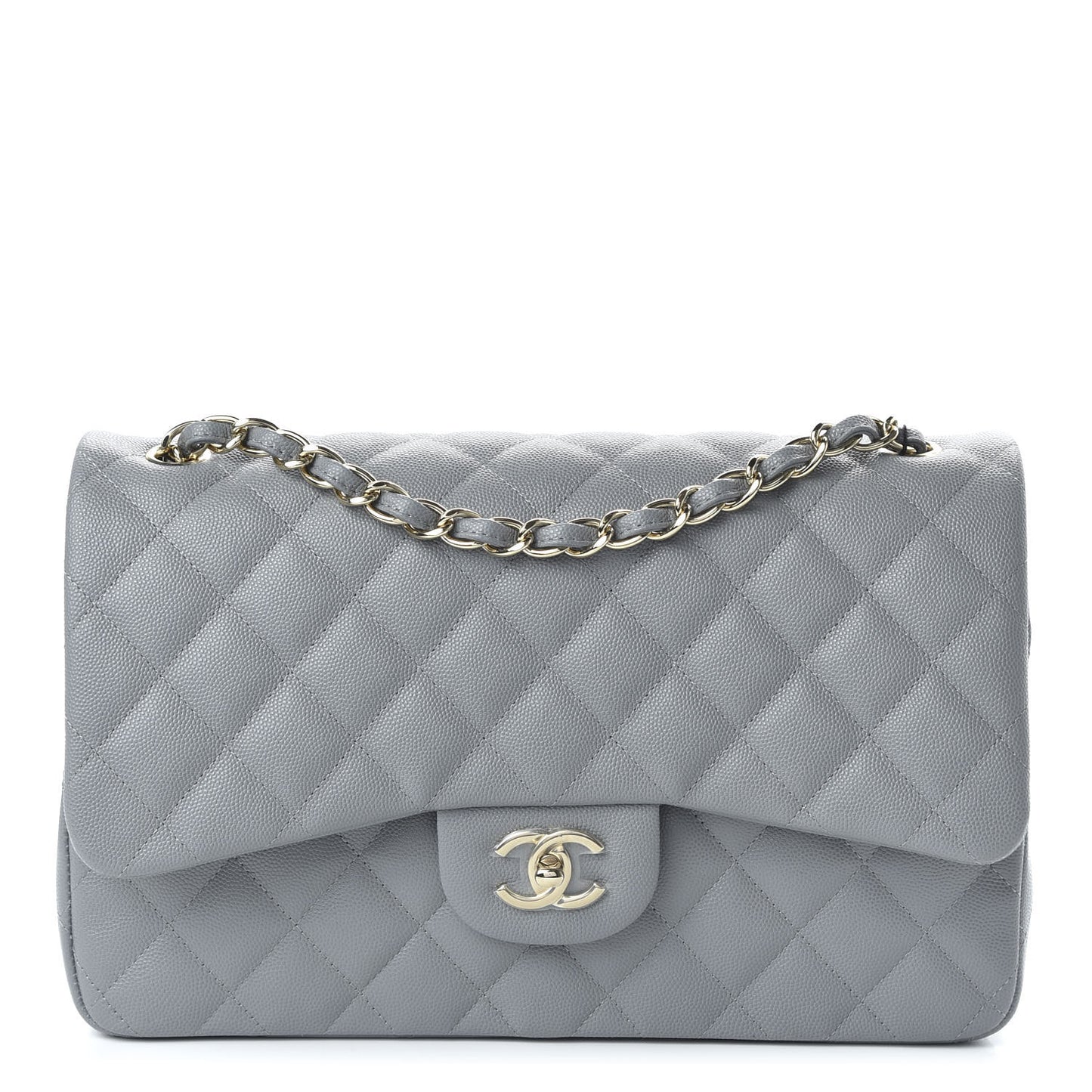 Caviar Quilted Jumbo Double Flap Grey