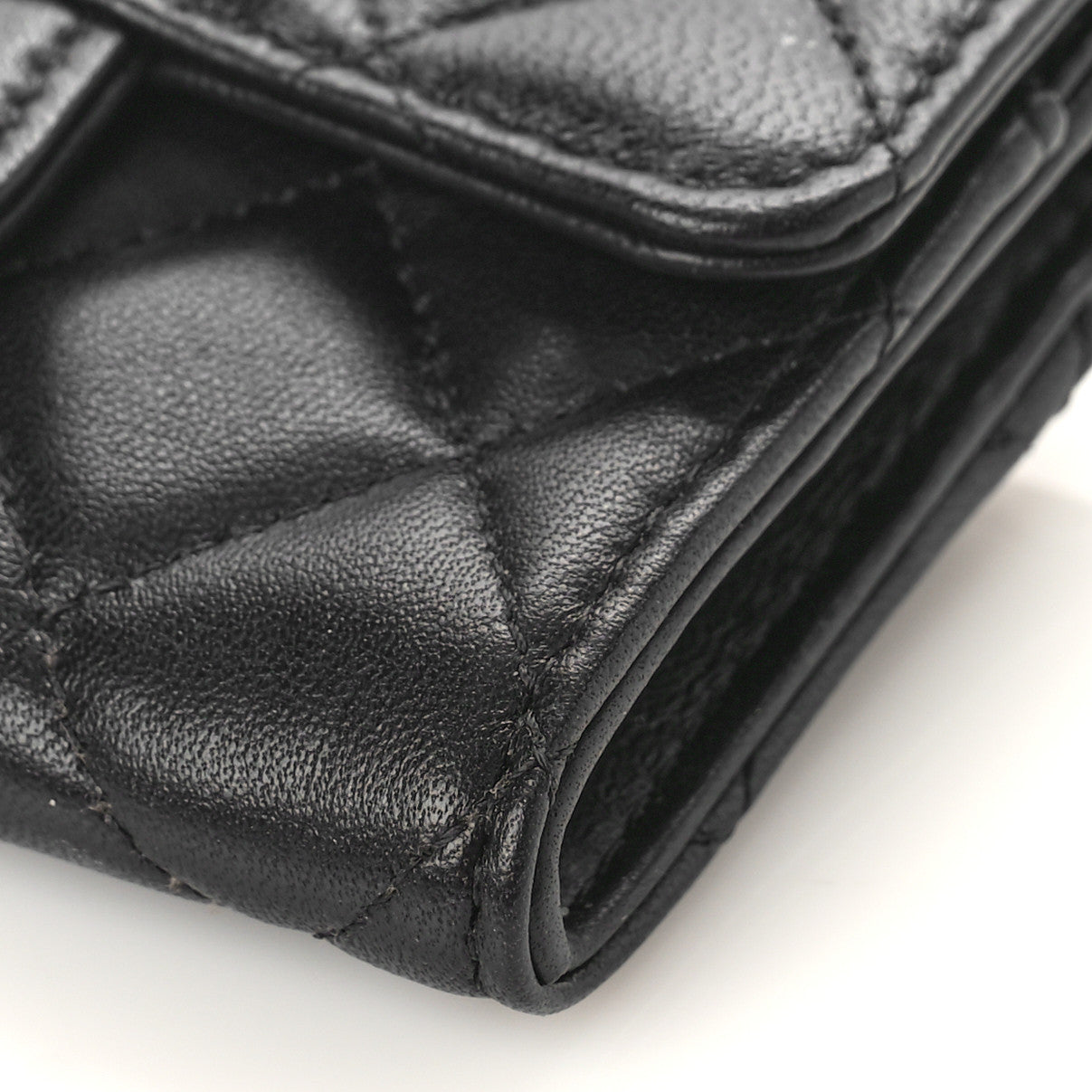 Lambskin Quilted Flap Card Holder Wallet Black